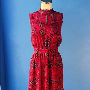 Modcloth red floral chiffon midi dress, size small